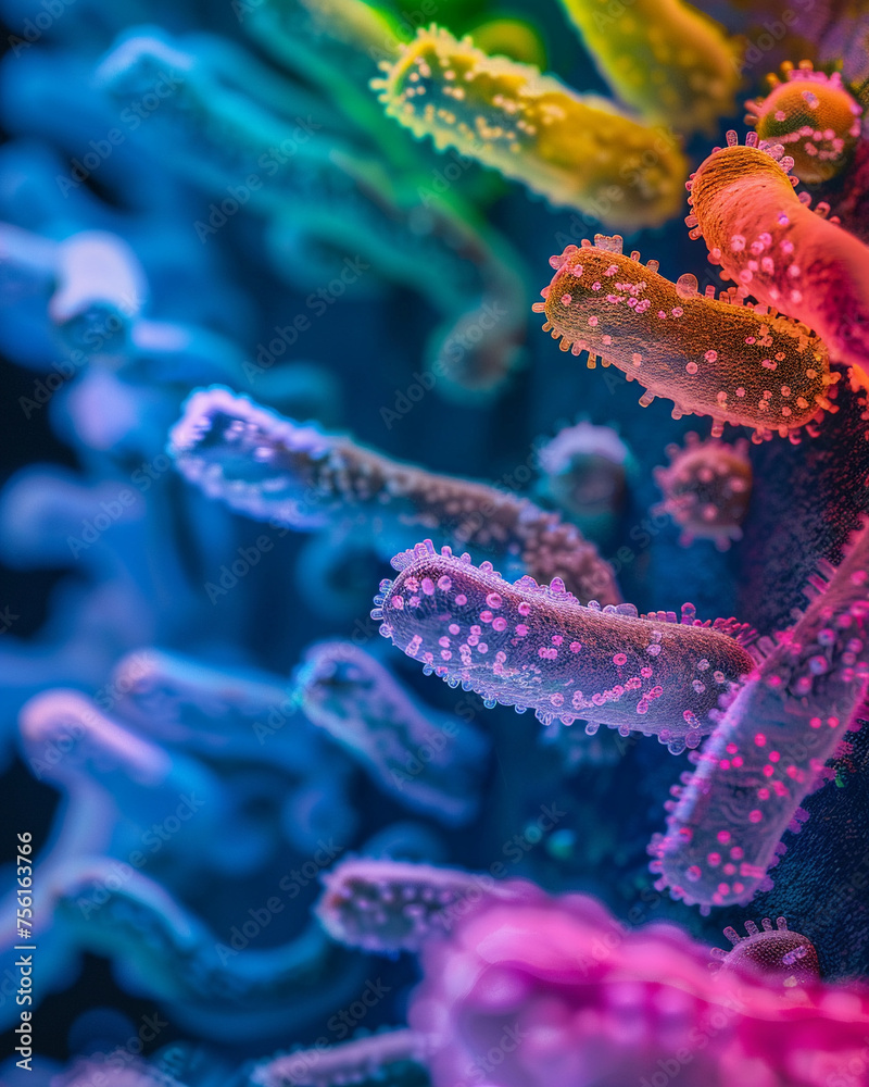 Naklejka premium Close-up of vibrant microbes under a microscope
