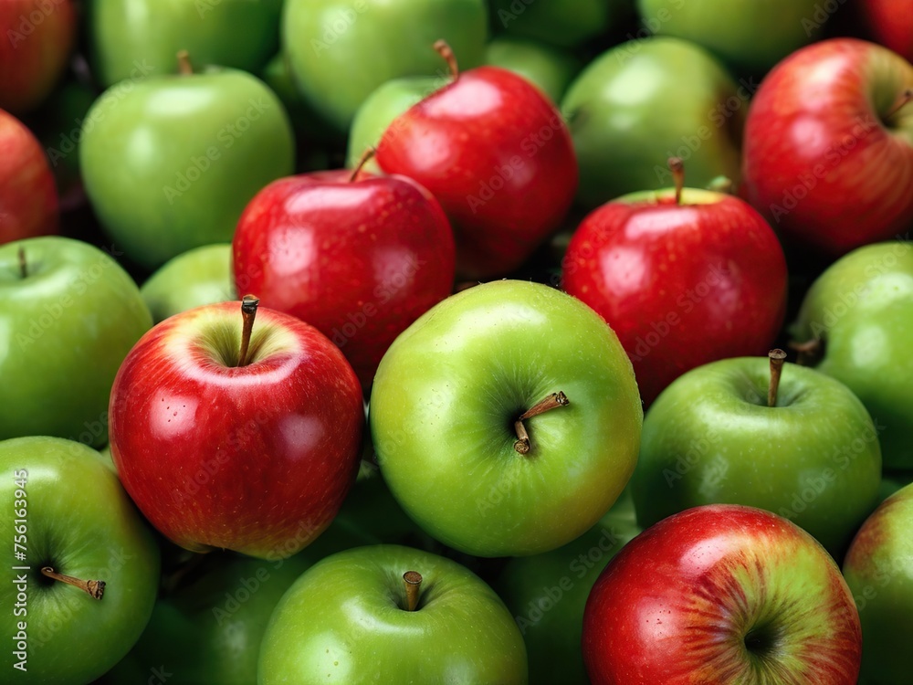 background of large beautiful red and green apples, close-up background of large beautiful red and green apples, close-up