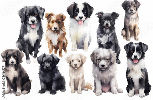 A variety of dogs in different poses, each with its own unique characteristics and personality. 