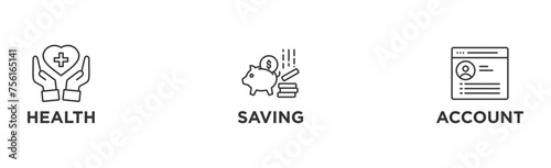 HSA banner web icon illustration concept for health saving account with icon of healthcare, growth, id card, and accounting	
