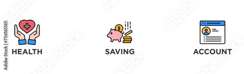HSA banner web icon illustration concept for health saving account with icon of healthcare, growth, id card, and accounting	