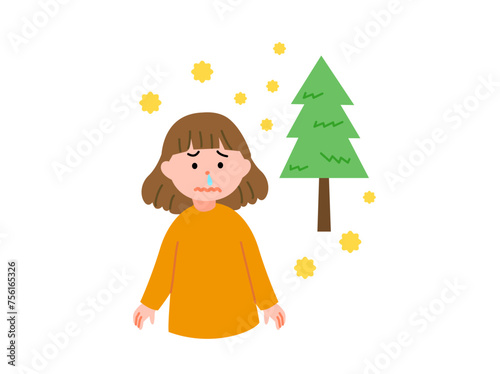 イラスト素材: 花粉症の女の子　鼻水