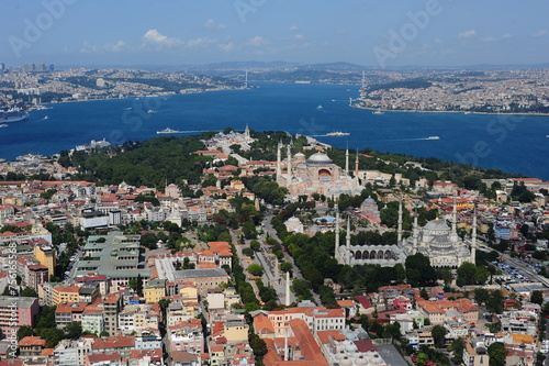 view of the city, Istanbul, Historical Peninsula, Sultanahmet Mosque, Hagisophia, Ayasofya, Topkapi Palace. Istanbul, Turkey. 
