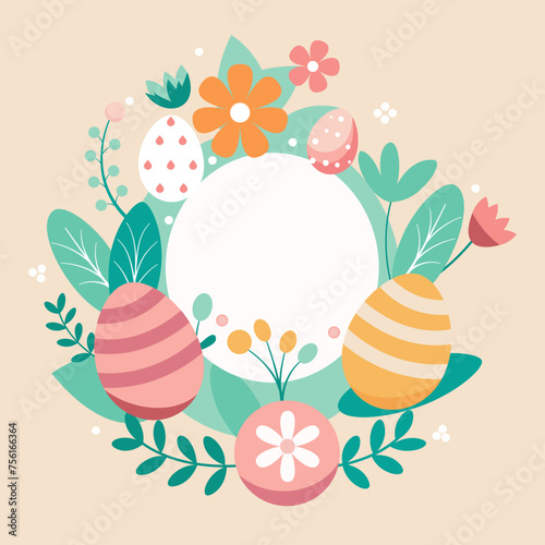 easter eggs card with eggs and flowers, in pastel colors modern minimal style. poster, banner, greeting card.