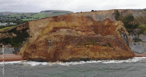 Aerial paralax shot of the Major Cliff land fall at Seatown Dorset England photo