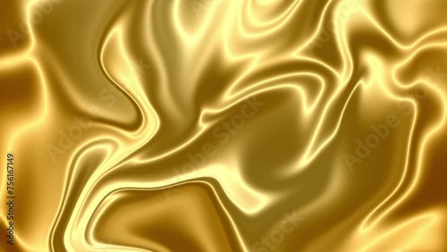 Soft background animation gold silk, 4k video, luxury wave cloth satin color fabric. Oil liquid Golden wave aqua splash, wavy fluid texture. Fluttering material