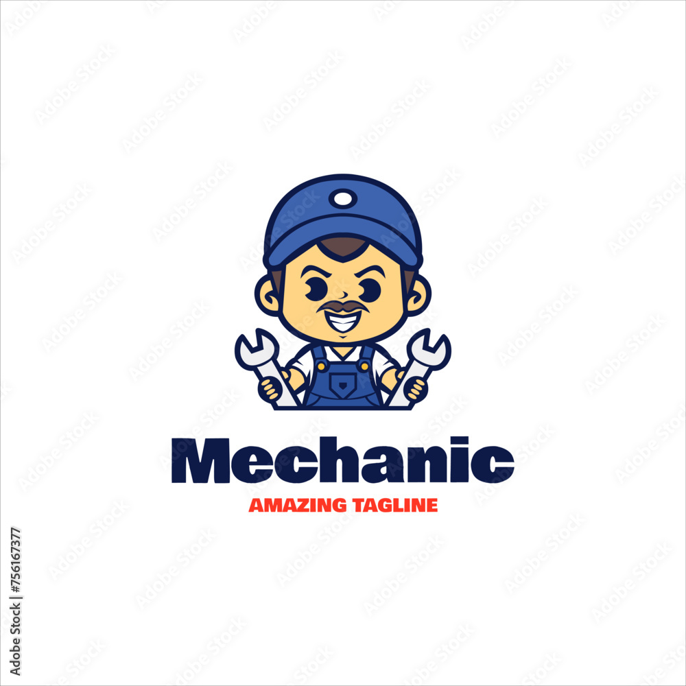 Cute mechanic mascot character, vector design logo illustration