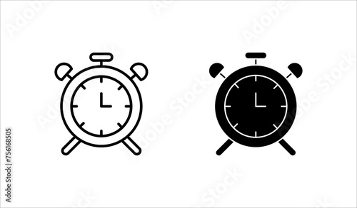 Ikon vektor jam alarm diatur terisolasi pada latar belakang putih, gaya garis sederhana, ikon dering jam alarm desain modern