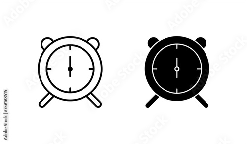 Ikon vektor jam alarm diatur terisolasi pada latar belakang putih, gaya garis sederhana, ikon dering jam alarm desain modern photo