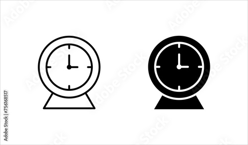 Ikon vektor jam alarm diatur terisolasi pada latar belakang putih, gaya garis sederhana, ikon dering jam alarm desain modern photo
