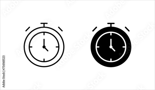 Ikon vektor jam alarm diatur terisolasi pada latar belakang putih, gaya garis sederhana, ikon dering jam alarm desain modern