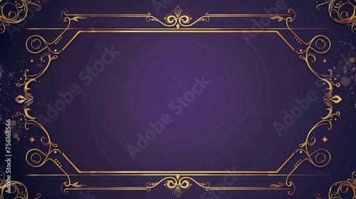 Modern illustration of a luxury wedding invitation card. Elegant vintage art nouveau style with rose gold lines, framed on purple background. Premium illustration for galas, grand openings, and art