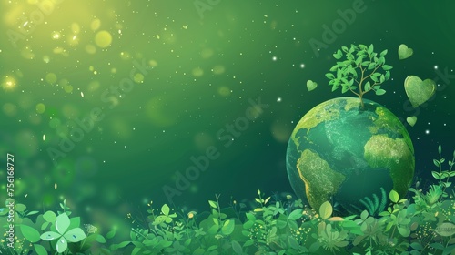 Environment day background modern. Ocean  earth  globe  heart  and trees. Eco-friendly illustrations for web  banner  and campaigns.