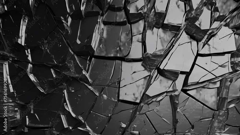 Broken glass on black background, Broken glass texture, broken window glass with a hole from gun shot. Street violence. Broken windows theory. Visible signs of crime, glass crack damage texture art