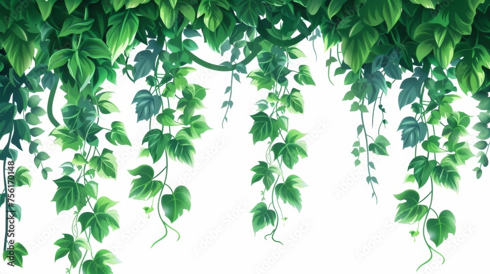 Green jungle liana vine with long stem and rope. Cartoon modern illustration of rainforest tree climber with foliage. Tropical hanging vegetation frame. Green jungle liana vine with long stem and rope. Cartoon modern illustration of rainforest tree climber with foliage. Tropical hanging vegetation frame.