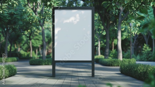 Modern realistic illustration of a blank LED screen in glossy black frame, an information banner mockup, and business promotional gear on a transparent background.