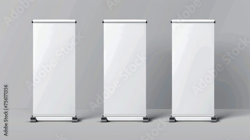 A blank portable vertical pullup banner mockup for advertising and product presentation in white. Realistic modern illustration set.