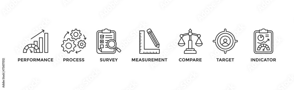 Benchmarking banner web icon vector illustration concept for the idea of business development and improvement with an icon of performance, process, survey, measurement, compare, target, and indicator