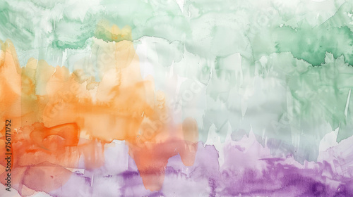 Mint Green, orange and lavender abstract watercolor background for graphic design, banner and template. Multicolor watercolor texture
