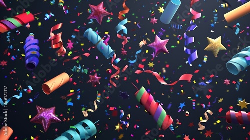 3D modern icon of confetti firecrackers for celebration or party. Featured as a decorative element for congratulatory design. photo
