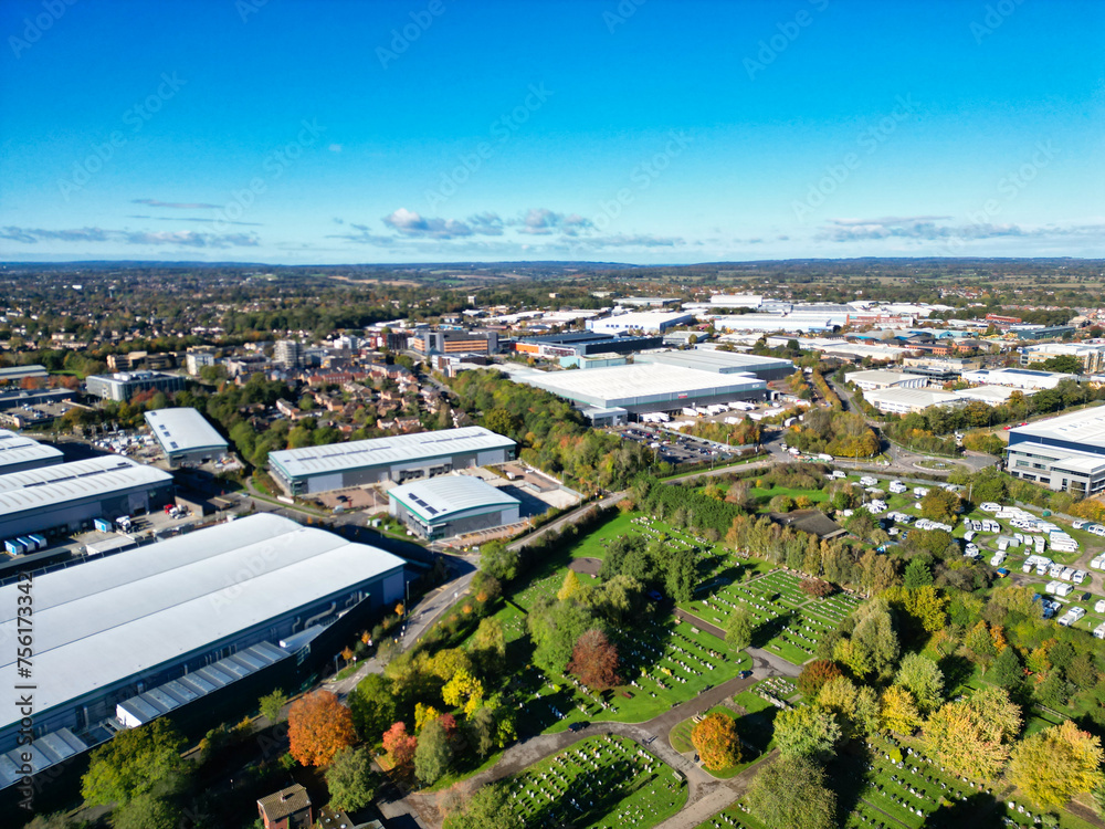 High Angle View of Industrial Estate Warehouse at Hemel Hempstead City of England UK. November 5th, 2023