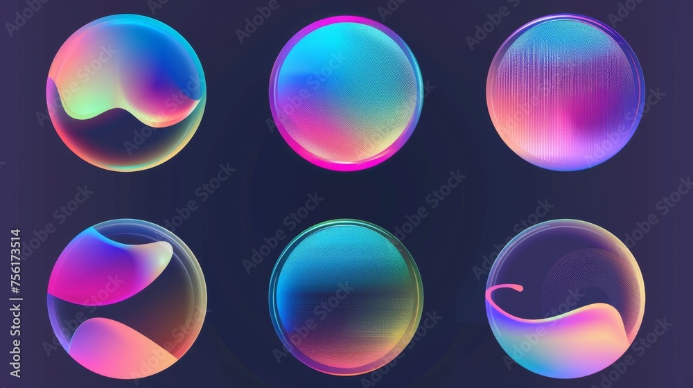 Modern set of soft geometric form mesh elements with blurry effect. Vibrant iridescent splash sticker with blurry gradient circle... Modern set of soft geometric form mesh elements with blurry effect. Vibrant iridescent splash sticker with blurry gradient circle...