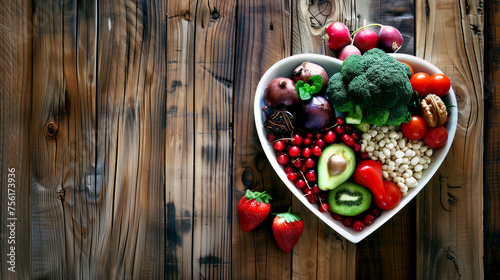 Fresh Fruits and Vegetables in a Heart- shaped Plate - Healthy Eating