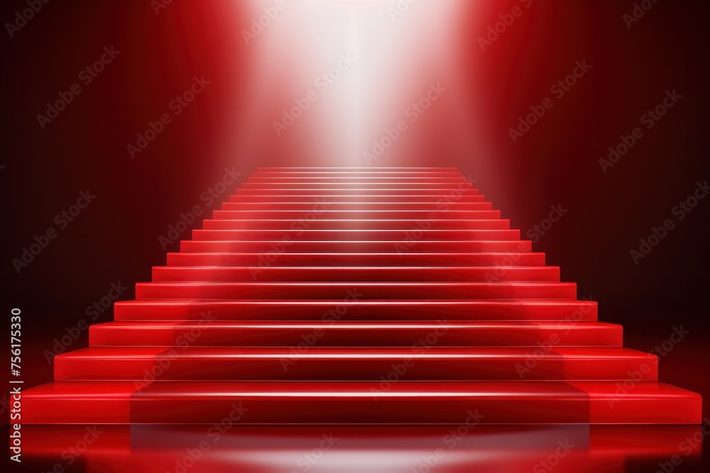 Staircase with red velvet carpet and a bright, luxurious background. business startup idea B isolated on silver background Awards Ceremony, Staircase Stage