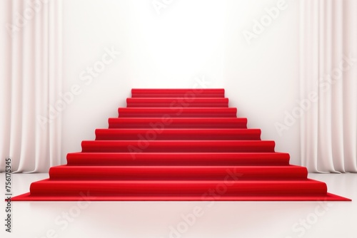 Staircase with red velvet carpet and a bright, luxurious background. business startup idea B isolated on silver background Awards Ceremony, Staircase Stage