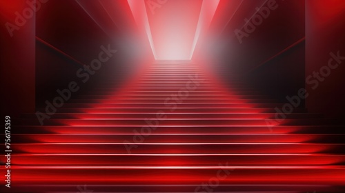 Staircase with red velvet carpet and a bright  luxurious background. business startup idea B isolated on silver background Awards Ceremony  Staircase Stage