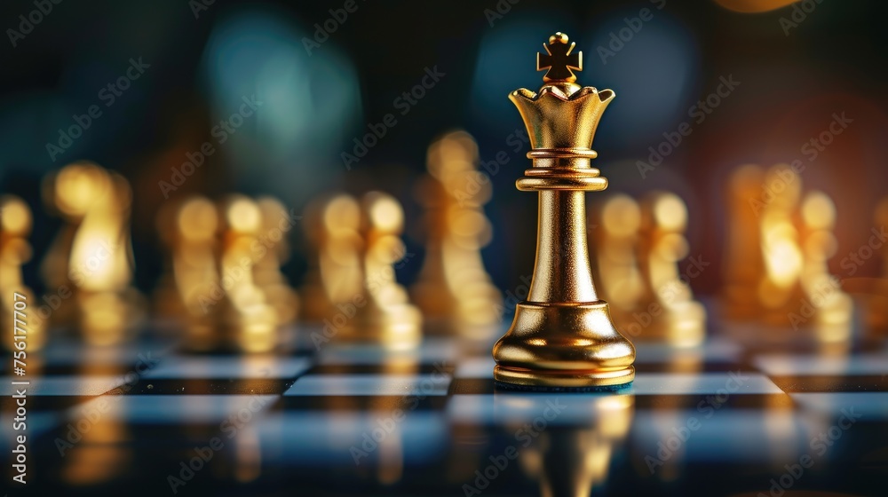 In the game of chess, the gold queen reigns supreme as the leader, symbolizing strategic prowess in business. Ai Generated. In the game of chess, the gold queen reigns supreme as the leader, symbolizing strategic prowess in business. Ai Generated.