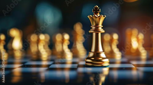 In the game of chess, the gold queen reigns supreme as the leader, symbolizing strategic prowess in business. Ai Generated.