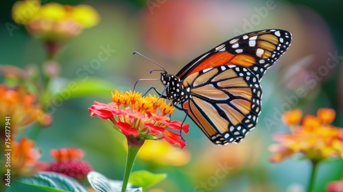 My butterflies landed on the beautiful flowers. Generate AI image © Ghiska
