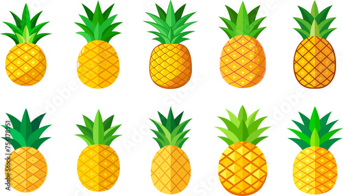 10 sets of summer fruits element pineapple vector illustration in transparent background