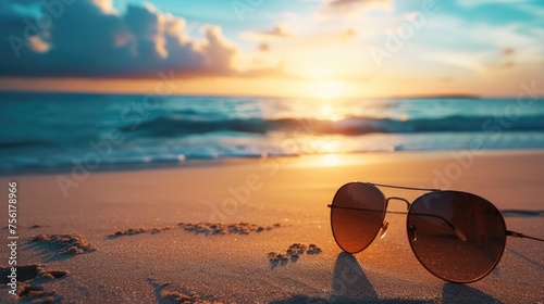 Sun-kissed beach vibes captured through sunglasses, encapsulating the essence of travel. Ai Generated.