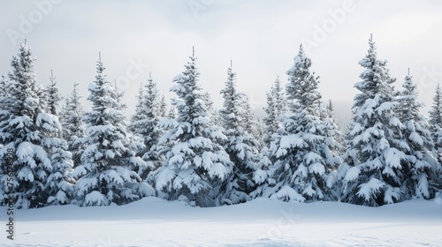 Trees adorned in a pristine blanket of snow create a serene and enchanting landscape. Ai Generated. © Crazy Juke