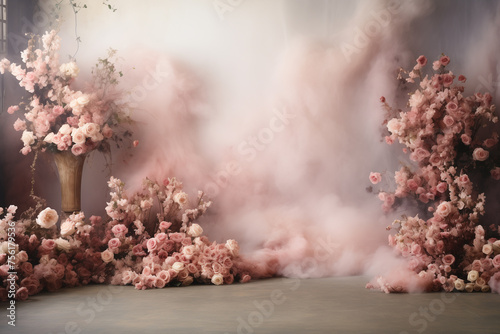 Maternity backdrop, wedding backdrop, photography background with delicate pink flowers.