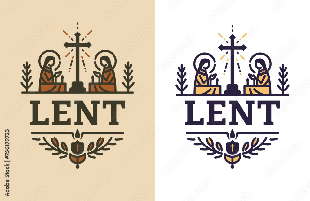 Lent vector Catolic religious tradition praying to a cross design Lent vector Catolic religious tradition praying to a cross design