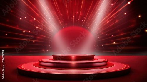 Podium, vector illustration, podium stage with red background light podium stage scene