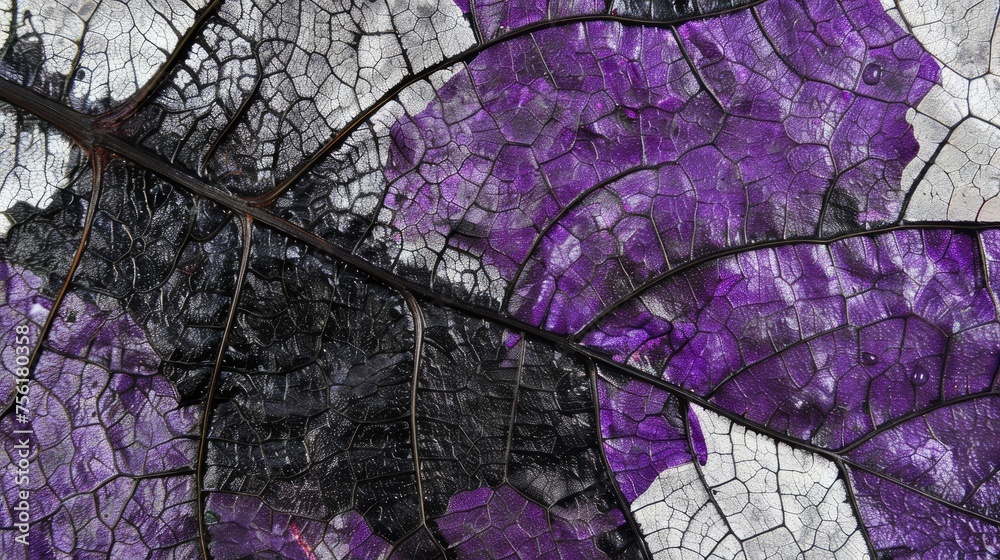 Fototapeta premium Close-up of an autumn leaf's intricate texture, showcasing vibrant hues. Ai Generated