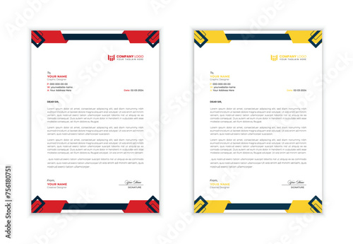 modern business letterhead in abstract design.Clean and professional corporate company business letterhead template design with color variation bundle.
Letterhead Layout with Yellow & red Accents.