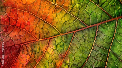 Close-up of an autumn leaf's intricate texture, showcasing vibrant hues. Ai Generated © Crazy Juke