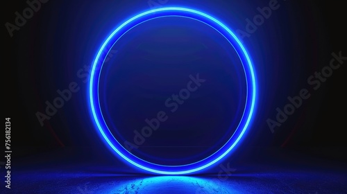 Neon blue geometric circle stands out against a dark background, creating a captivating contrast. Ai Generated
