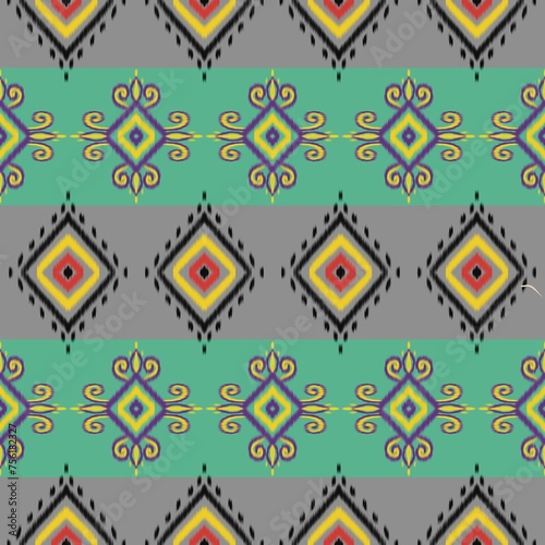 Ikat floral paisley embroidery ethnic oriental geometric seamless pattern traditional style design for background, rug, wallpaper, clothing, wrap, batik, fabric, embroidery style