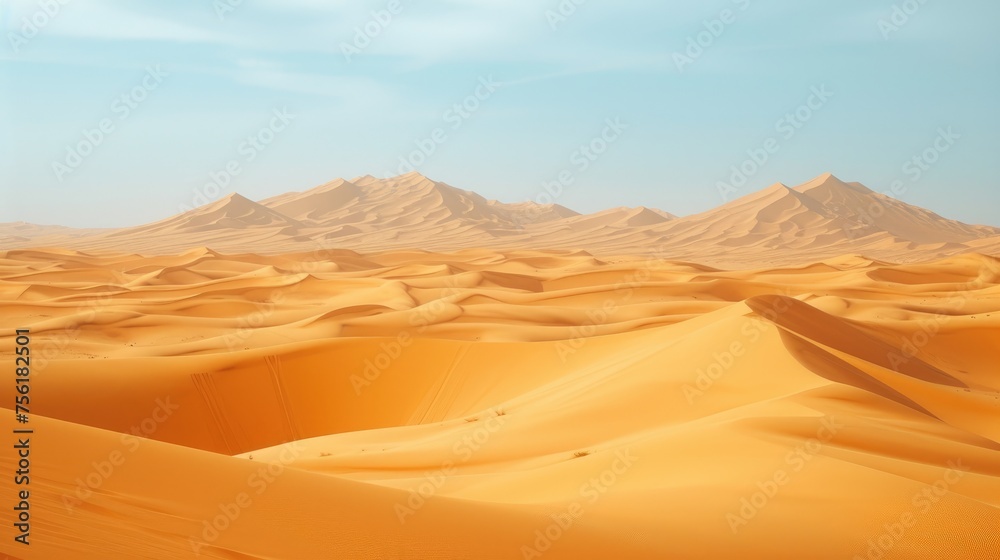 Majestic sand dunes form a captivating landscape in the heart of the desert. Ai Generated.