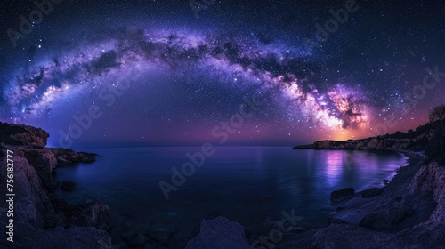Captivating night landscape featuring the Milky Way stretching over the sea, Ai Generated © Crazy Juke