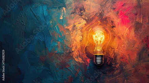 Dive into creative inspiration with a colorful liquid paint lightbulb against a dark backdrop. Ai Generated photo