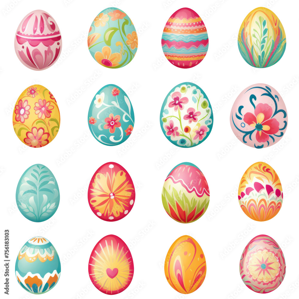 set of easter eggs. Perfect colorful handmade easter eggs isolated on a white