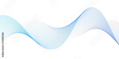 Blue abstract wave lines that simulate a fluid on a white background,Dynamic wave line blend for design element.blue white gradient transition transparent vibration background,A wave with lines create