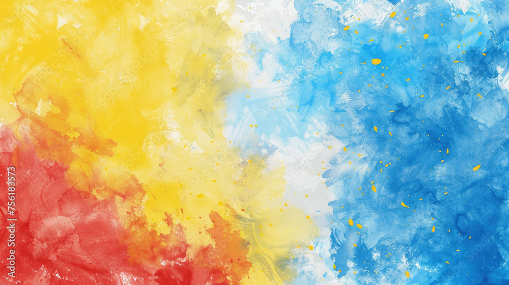 Red, yellow and blue abstract watercolor background for graphic design, banner and template. Multicolor watercolor texture
